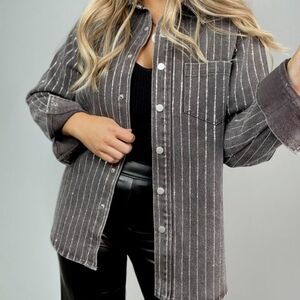 Striped Gray Button-Up Women's Top